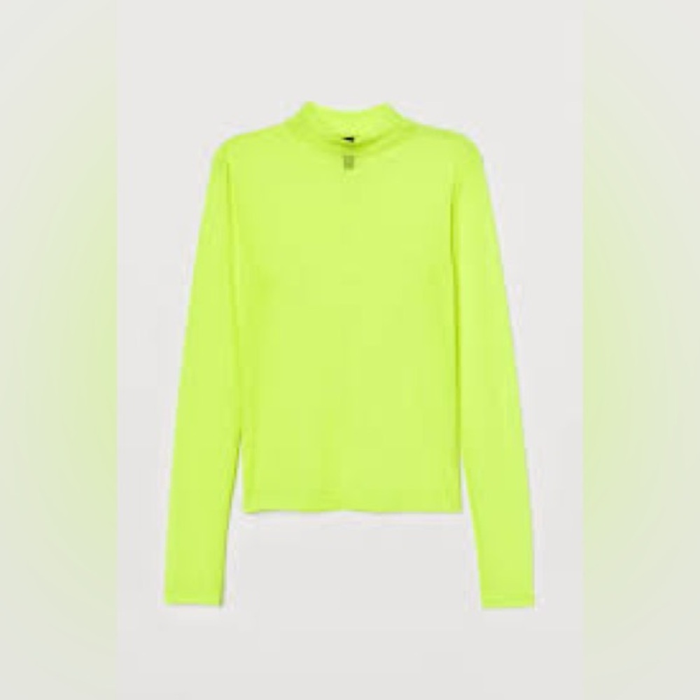 H&M Divided Neon Yellow Fitted Mock Neck Mesh Long Sleeve Top Size S - Picture 7 of 7